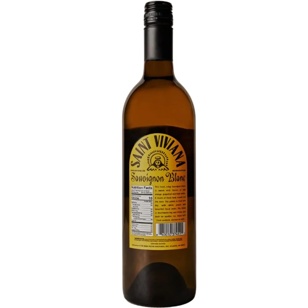 Saint Viviana Non Alcoholic Sauvignon Blanc, Non-Alcoholic Dry White Wine, Gluten Free, Low Sugar, Zero Proof Alcohol, Dealcoholized Wine, Fresh Fruit Flavor and Floral Notes, 24.6 fl oz Bottle