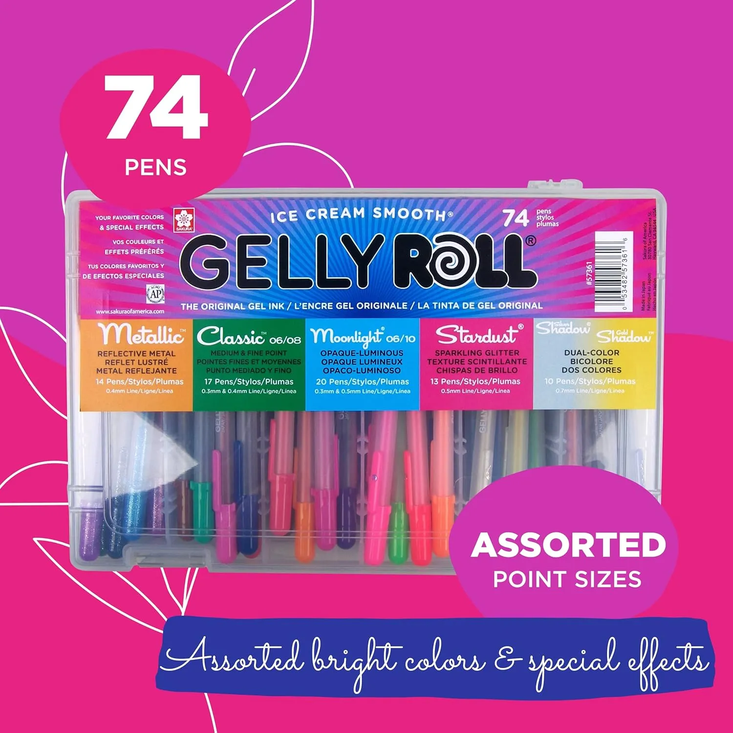 Sakura Gelly Roll Pens Gift Set, Ice Cream Smooth Gel Ink with Special Effects, 74 Pens 57361