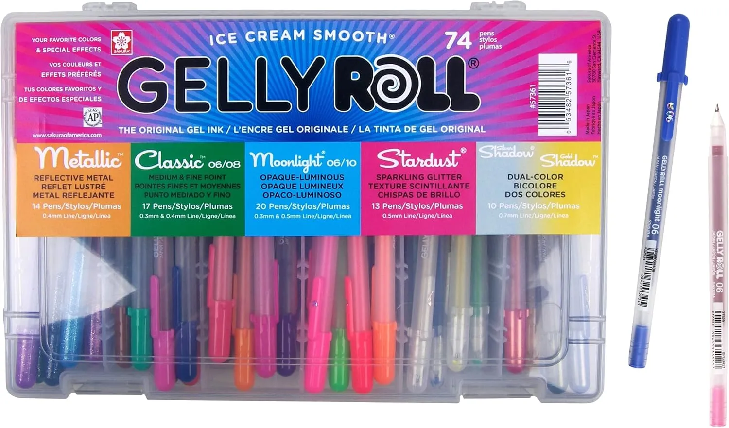 Sakura Gelly Roll Pens Gift Set, Ice Cream Smooth Gel Ink with Special Effects, 74 Pens 57361
