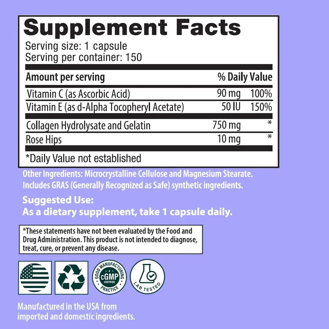 Sanar Naturals Collagen Pills with Vitamin C, E - Supports Hair, Nail, Skin, Joint & Bone Health - Hydrolyzed Collagen for Women & Men Supplement - Grass Fed, Non-GMO, 150 Capsules