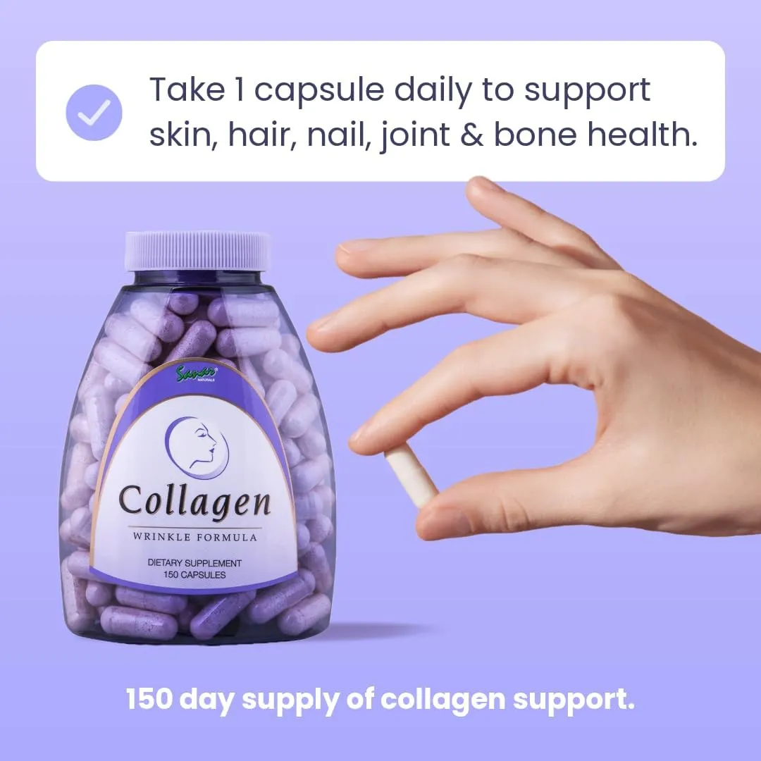 Sanar Naturals Collagen Pills with Vitamin C, E - Supports Hair, Nail, Skin, Joint & Bone Health - Hydrolyzed Collagen for Women & Men Supplement - Grass Fed, Non-GMO, 150 Capsules
