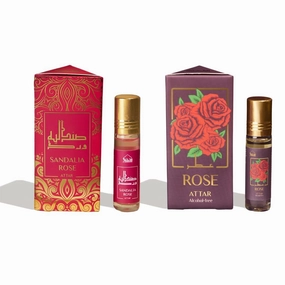 Sandalia Rose & Ro_se Attar Oil by | Long Lasting Arabic Perfume Oils for Men and Women | Rose Attar, Chandan Itra Original | 100% Pure 2 x 6ml Ittar Roll On Perfume, Non alcoholic itra for puja