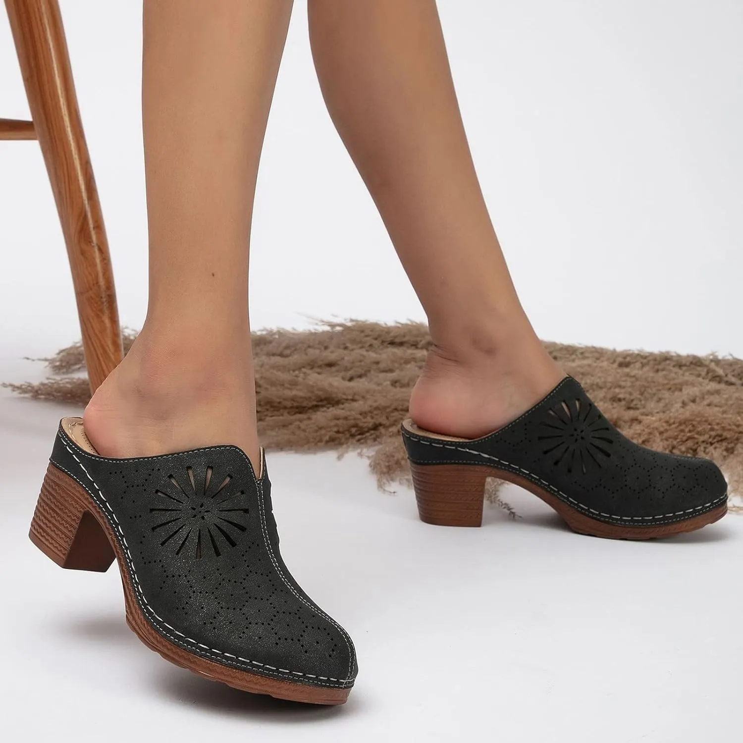 Sandals for Women 2025 Chunky Platform Mules Sandals Slip on Block Heels Square Toe High Heeled Dress Shoes