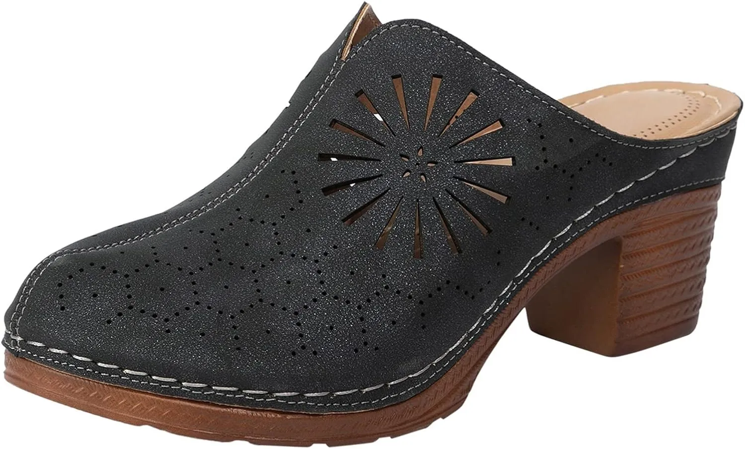 Sandals for Women 2025 Chunky Platform Mules Sandals Slip on Block Heels Square Toe High Heeled Dress Shoes
