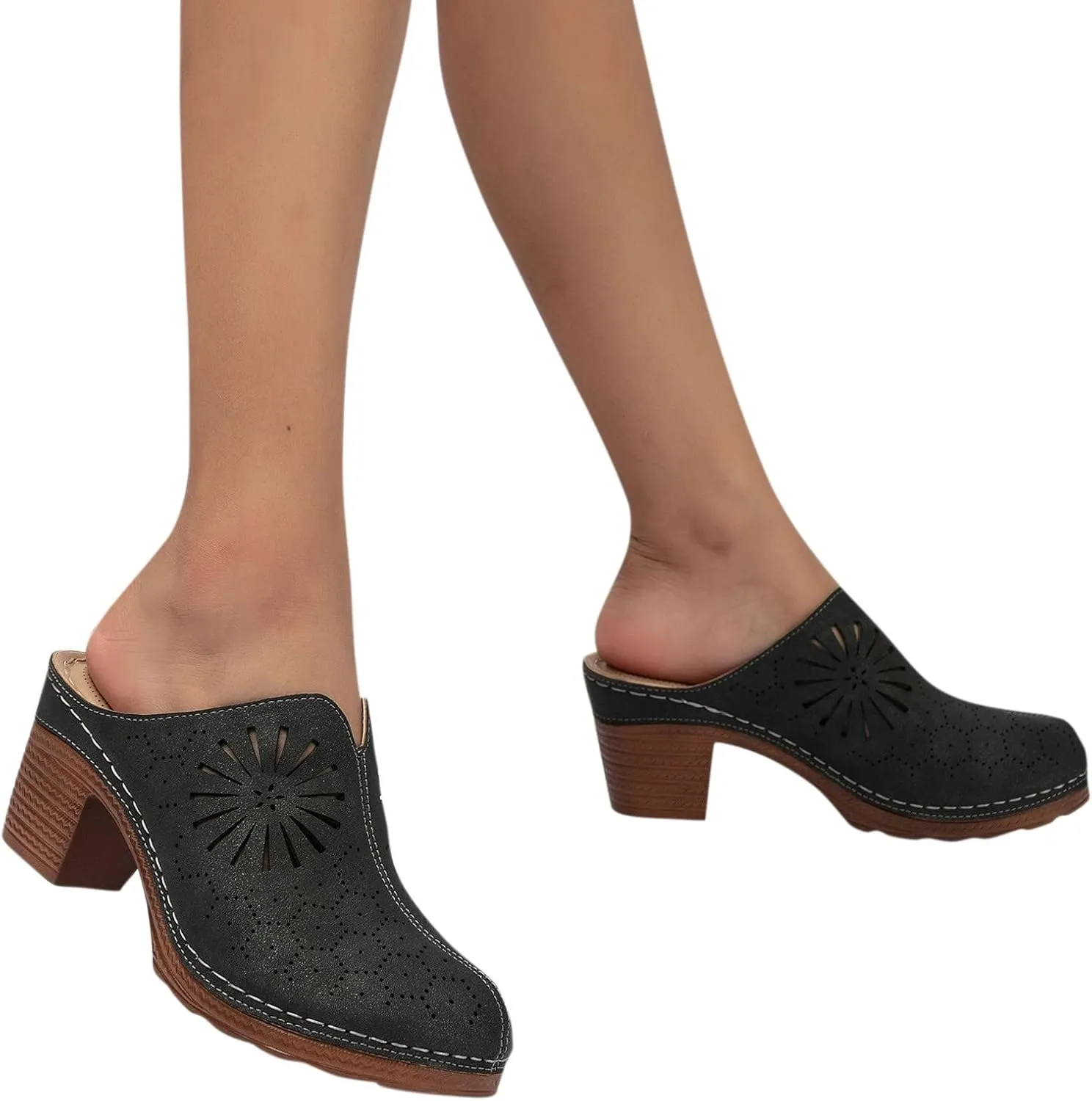 Sandals for Women 2025 Chunky Platform Mules Sandals Slip on Block Heels Square Toe High Heeled Dress Shoes