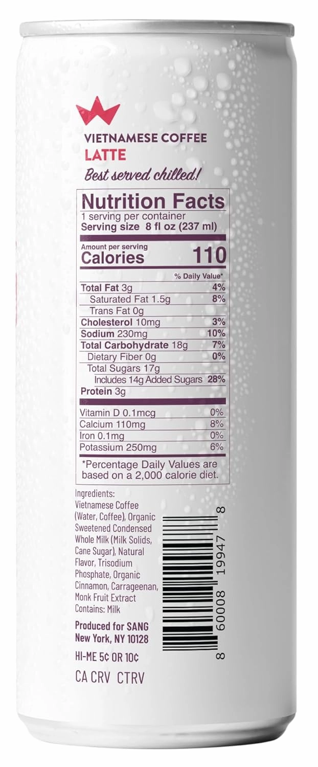 SANG Vietnamese Iced Coffee - Saigon Cinnamon Flavor 8oz Canned (12-Pack), Robusta and Arabica, 150mg Caffeine, Ready to Drink, Gluten-Free, Energy Drink