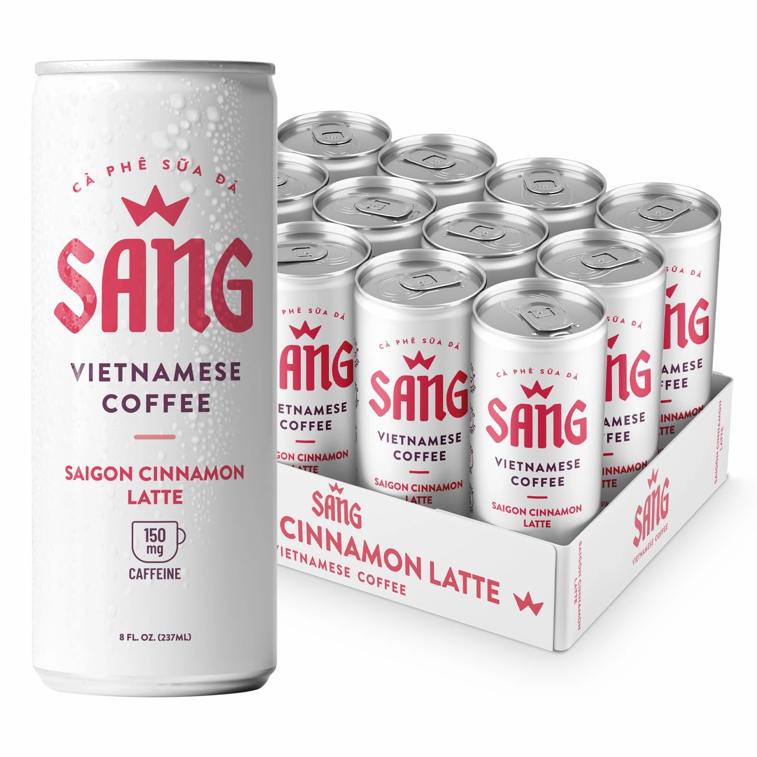 SANG Vietnamese Iced Coffee - Saigon Cinnamon Flavor 8oz Canned (12-Pack), Robusta and Arabica, 150mg Caffeine, Ready to Drink, Gluten-Free, Energy Drink