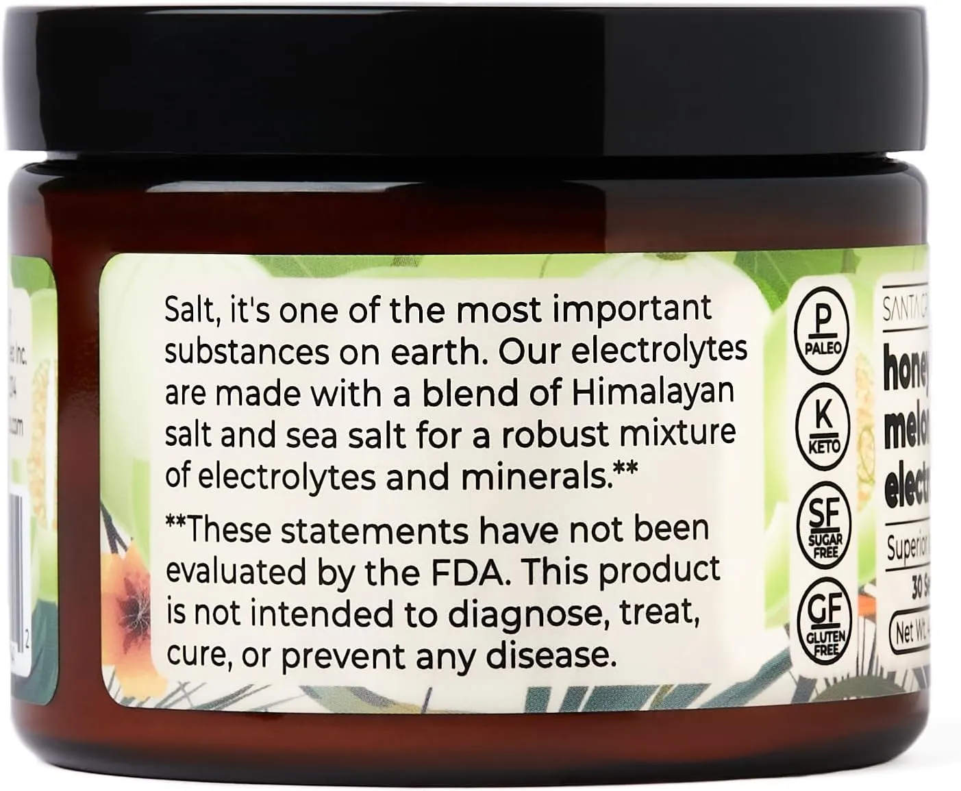 Santa Cruz Paleo Electrolyte Powder, Honeydew Melon Flavor, Sugar Free Hydration Drink Mix with Himalayan Pink Salt, Sea Salt, Magnesium Glycinate, Potassium Chloride, Sweetened with Stevia, 30 Srvgs