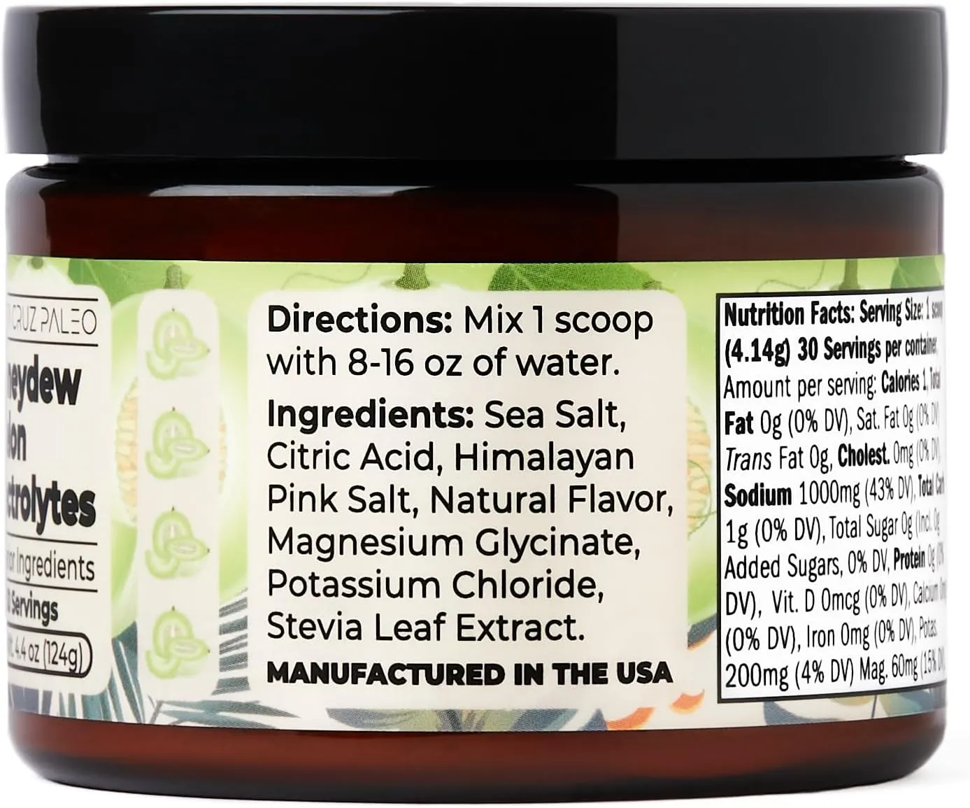 Santa Cruz Paleo Electrolyte Powder, Honeydew Melon Flavor, Sugar Free Hydration Drink Mix with Himalayan Pink Salt, Sea Salt, Magnesium Glycinate, Potassium Chloride, Sweetened with Stevia, 30 Srvgs