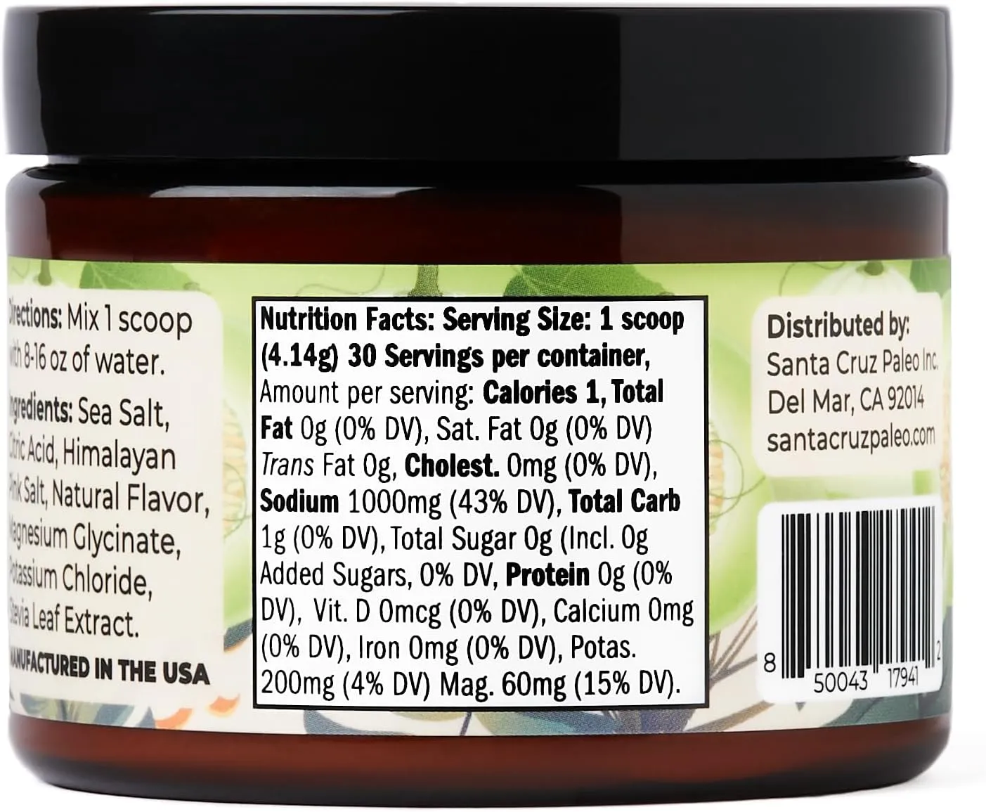 Santa Cruz Paleo Electrolyte Powder, Honeydew Melon Flavor, Sugar Free Hydration Drink Mix with Himalayan Pink Salt, Sea Salt, Magnesium Glycinate, Potassium Chloride, Sweetened with Stevia, 30 Srvgs