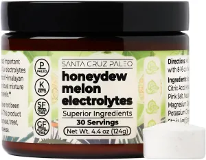 Santa Cruz Paleo Electrolyte Powder, Honeydew Melon Flavor, Sugar Free Hydration Drink Mix with Himalayan Pink Salt, Sea Salt, Magnesium Glycinate, Potassium Chloride, Sweetened with Stevia, 30 Srvgs