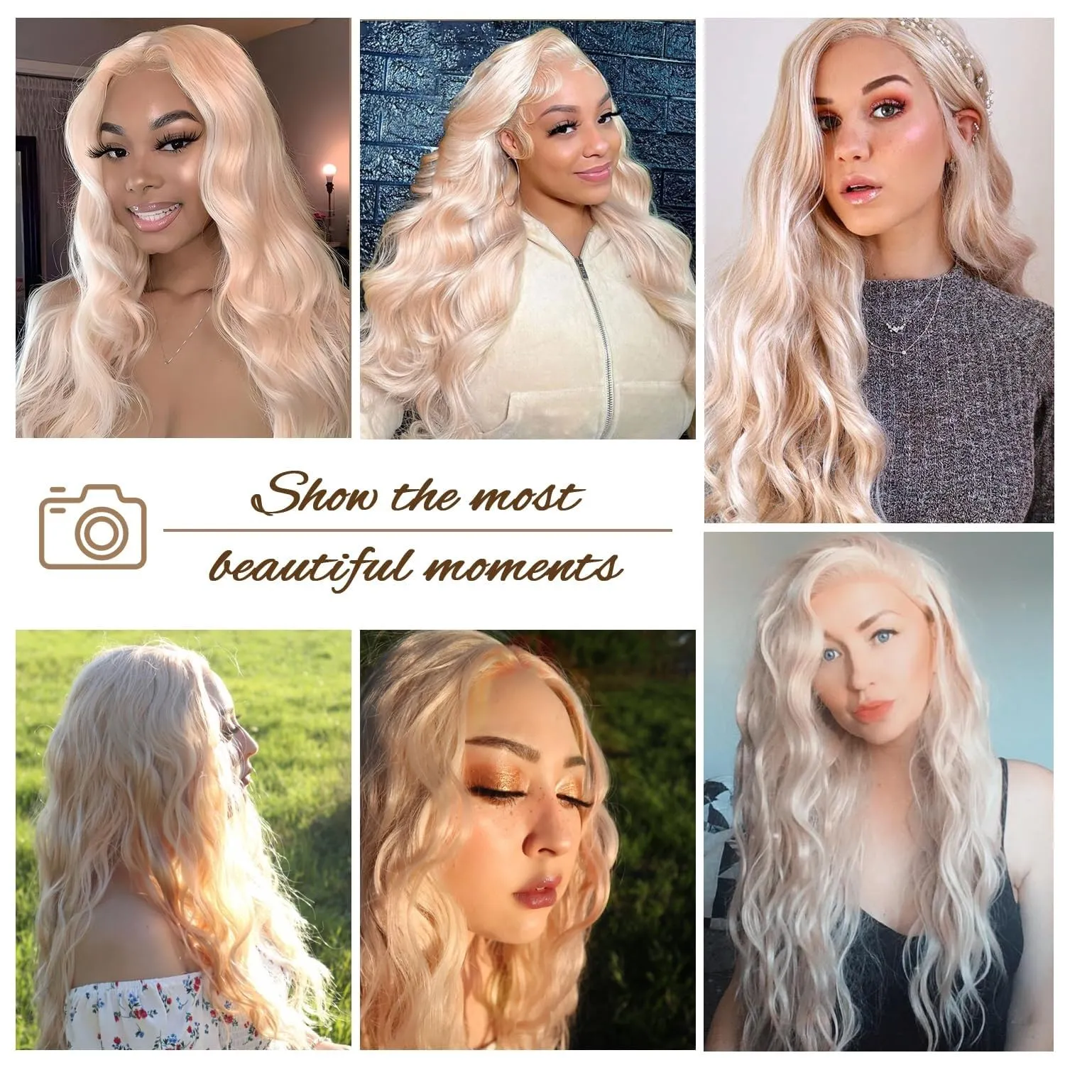 SAPPHIREWIGS Long Body Wave Wig 13×4 Synthetic Lace Front Wig Rose Gold Blonde Hair Loose Curly Hair Heat Resistant Hair Halloween Daily Party Use 24 inch