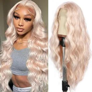 SAPPHIREWIGS Long Body Wave Wig 13×4 Synthetic Lace Front Wig Rose Gold Blonde Hair Loose Curly Hair Heat Resistant Hair Halloween Daily Party Use 24 inch