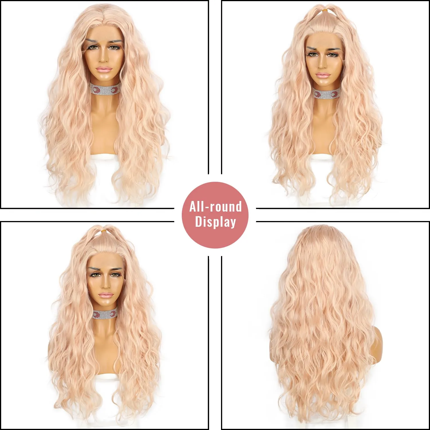 SAPPHIREWIGS Long Body Wave Wig 13×4 Synthetic Lace Front Wig Rose Gold Blonde Hair Loose Curly Hair Heat Resistant Hair Halloween Daily Party Use 24 inch