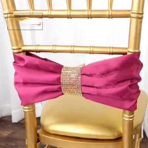 Satin Chair Band Bow Sash with Buckle for Event Cover Decoration-Sky Blue (Fuchsia One Size)