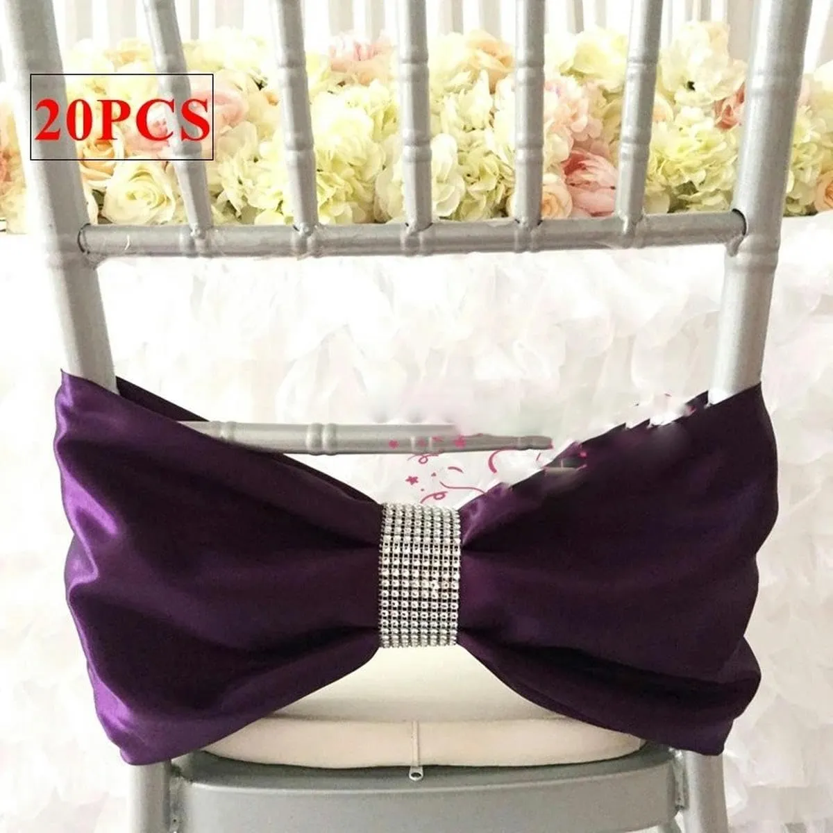 Satin Chair Band Bow Sash with Buckle for Event Cover Decoration-Sky Blue (Fuchsia One Size)