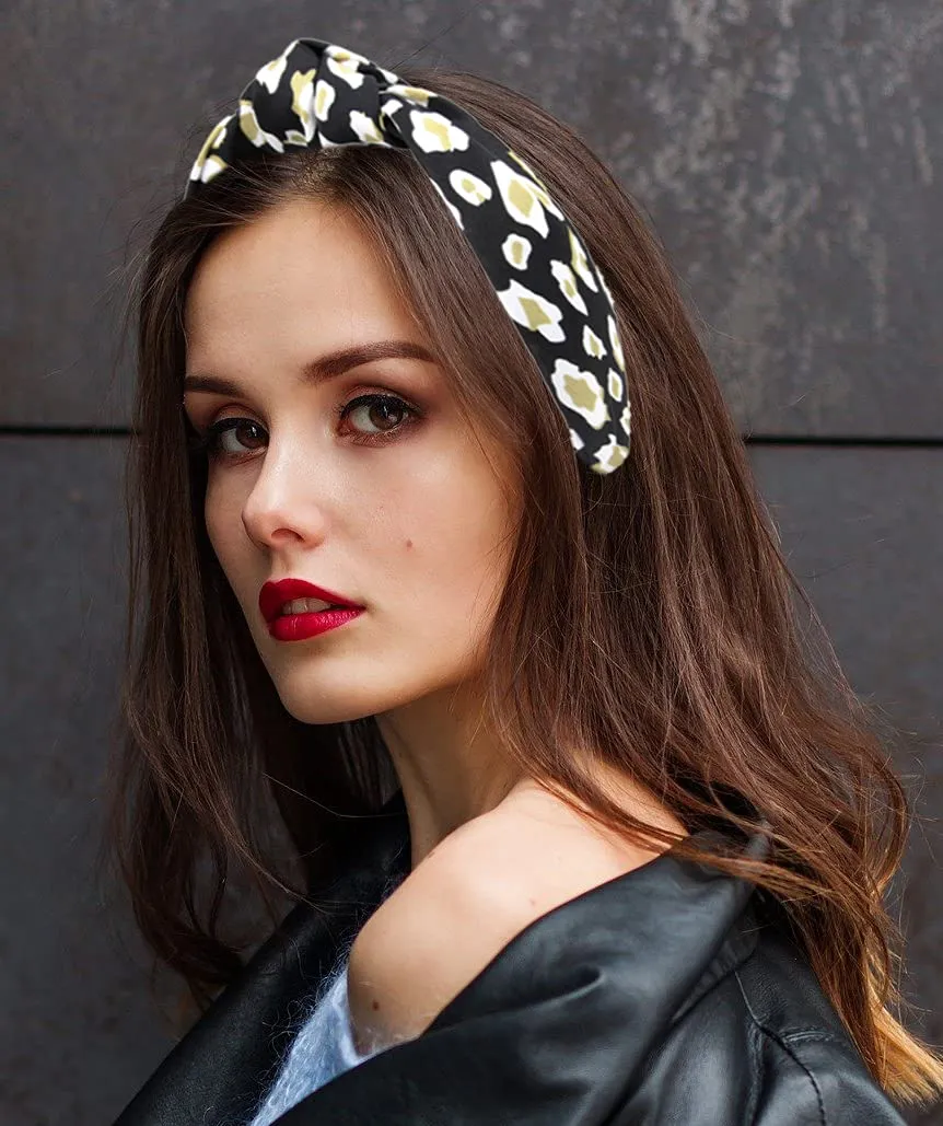Satin Leopard Headbands for Women are Classy. Chic Cheetah Fashion Headband Designer Beige, Black Knotted Headband for Women
