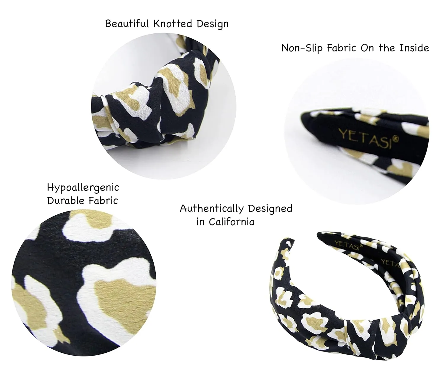 Satin Leopard Headbands for Women are Classy. Chic Cheetah Fashion Headband Designer Beige, Black Knotted Headband for Women