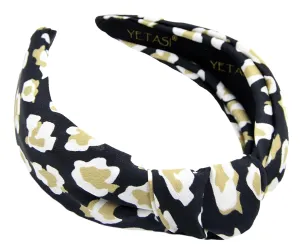 Satin Leopard Headbands for Women are Classy. Chic Cheetah Fashion Headband Designer Beige, Black Knotted Headband for Women