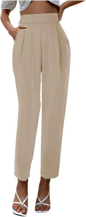 Satin Pants for Women High Waisted Pants Casual Loose Fitting Slacks with Imitation Silk Pockets Stretchy Trousers
