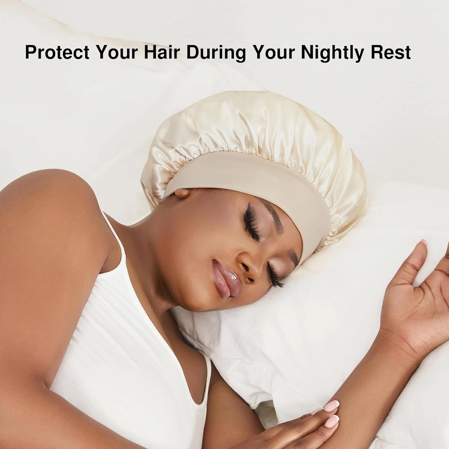 Satin Bonnet Silk Hair Bonnet for Sleeping Women Men Night Cap Sleep Bonnet Hat Hair Cap 9 Pack with Wide Band, Beige