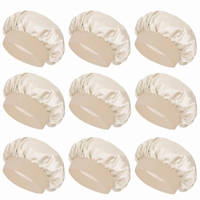 Satin Bonnet Silk Hair Bonnet for Sleeping Women Men Night Cap Sleep Bonnet Hat Hair Cap 9 Pack with Wide Band, Beige
