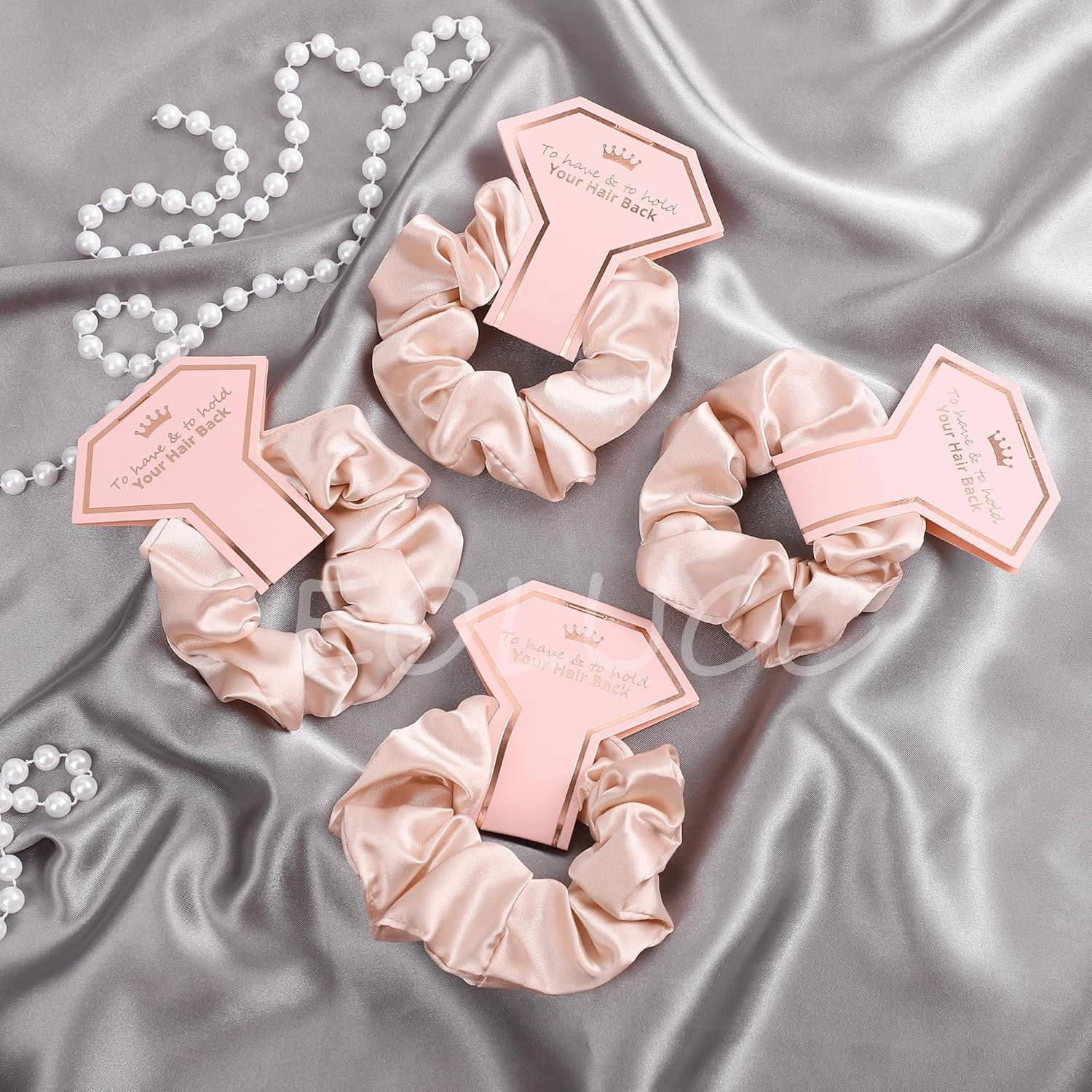 Satin Bridesmaid Scrunchies Bridesmaid Proposal Gifts Set of 14 Bachelorette Hair Ties Scrunchies Bachelorette Party Favors for Bridal Wedding Parties-(White & Beige)
