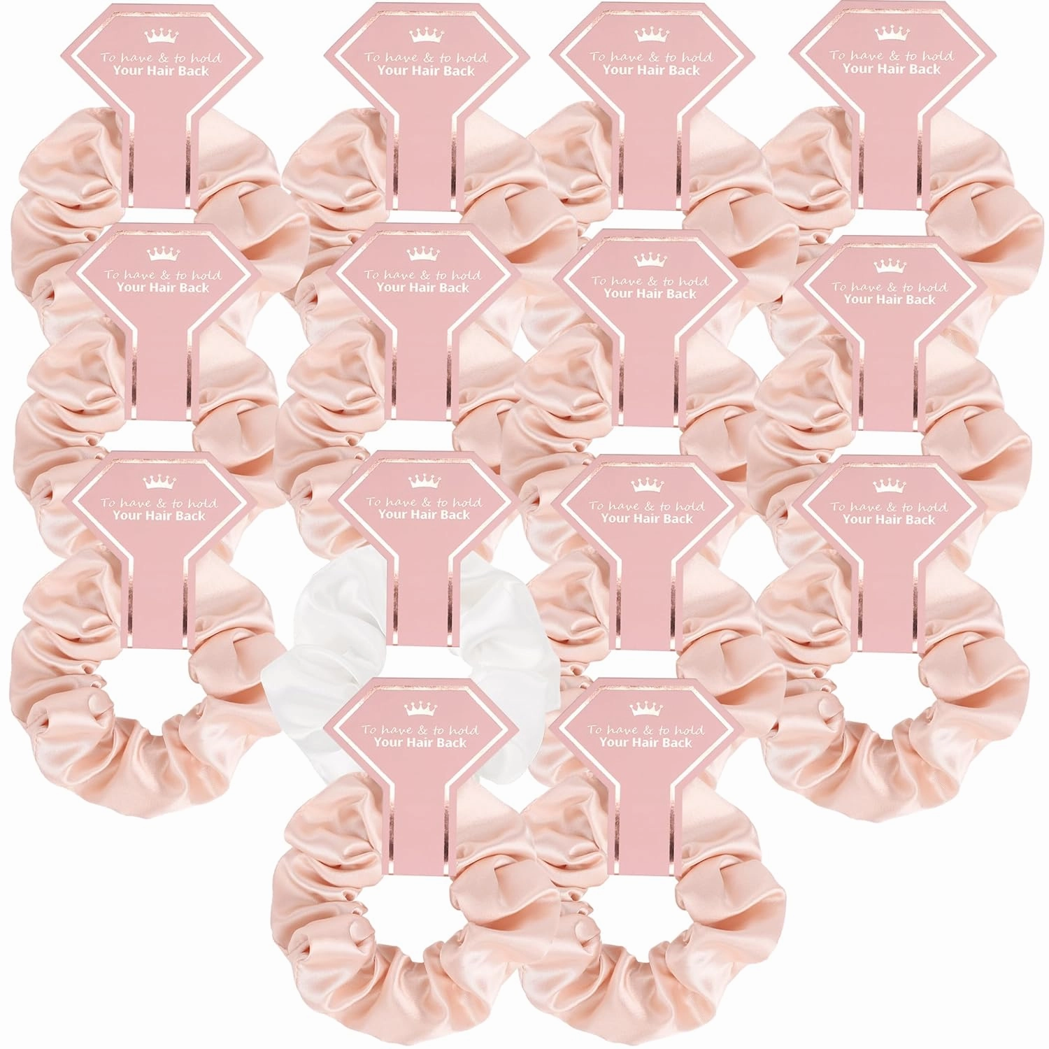 Satin Bridesmaid Scrunchies Bridesmaid Proposal Gifts Set of 14 Bachelorette Hair Ties Scrunchies Bachelorette Party Favors for Bridal Wedding Parties-(White & Beige)