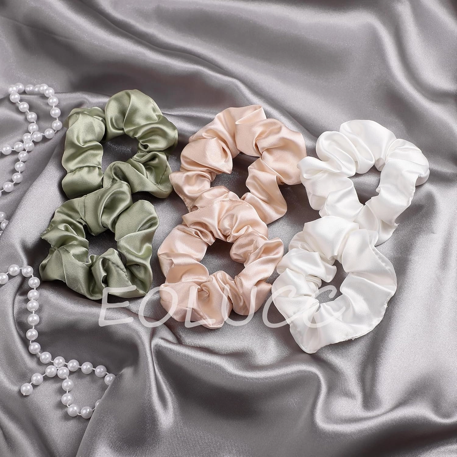 Satin Bridesmaid Scrunchies Bridesmaid Proposal Gifts Set of 14 Bachelorette Hair Ties Scrunchies Bachelorette Party Favors for Bridal Wedding Parties-(White & Beige)
