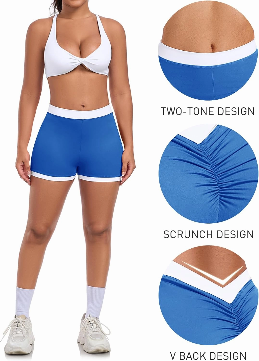 SEASUM Workout Scrunch V Back Booty Shorts for Women Two-Tone High Waisted Gym Yoga Bottoms