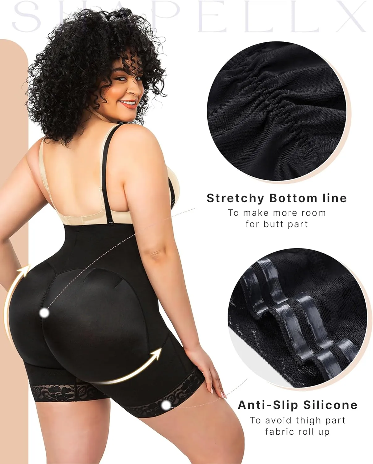 SHAPELLX Fajas Colombianas Shapewear for Women Tummy Control Plus Size Postpartum Body Shaper Butt Lifting Bodysuit