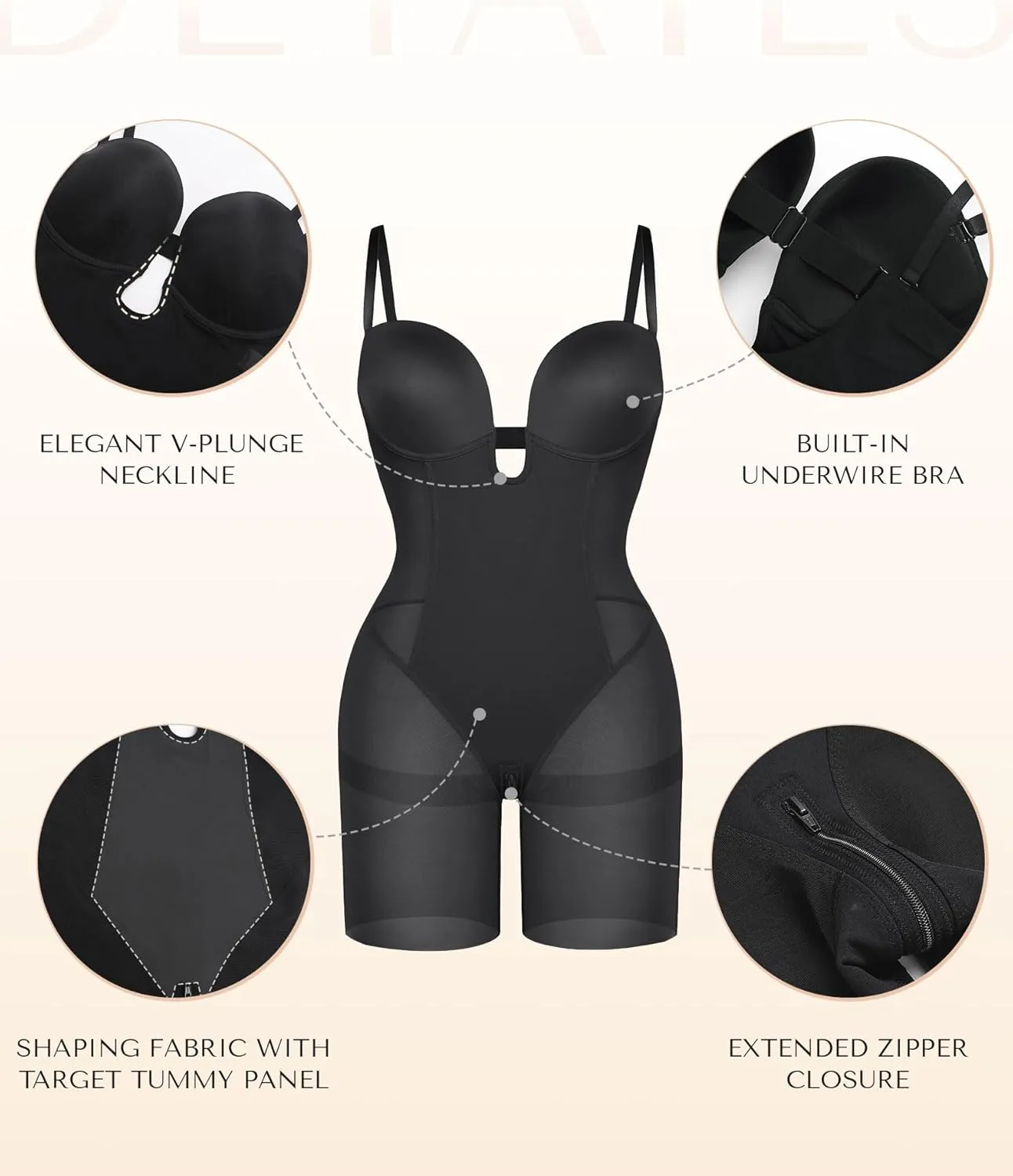 SHAPELLX Strapless Shapewear for Women Deep Plunge Corset Tummy Control Backless Bodysuit Mid Thigh Full Body Shaper