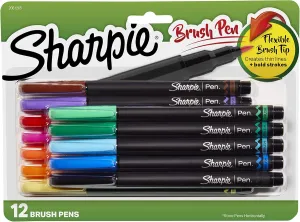 Sharpie Brush Tip Pens, Assorted Colors, 12 Count