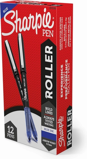 SHARPIE Rollerball Pen, Arrow Point (0.7mm) Pen for Bold Lines, Blue Ink, 12 Count