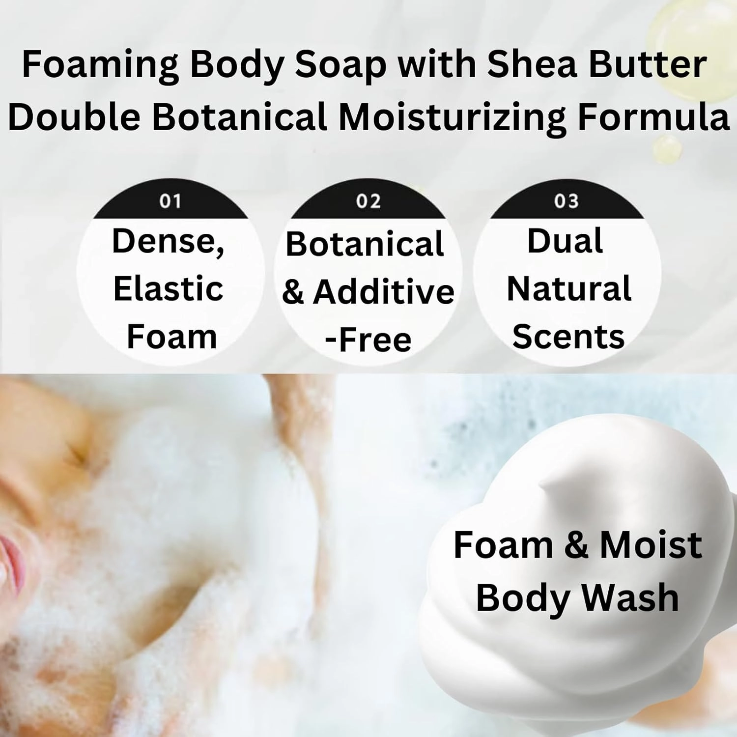 Shea Butter Body Wash Foaming for Sensitive & Dry Skin, Organic Liquid Soap for Women & Men with Botanical Buttermilk from Japan, Sulfate & Paraben Free, Rose & White Peach, 15.2 Fl Oz