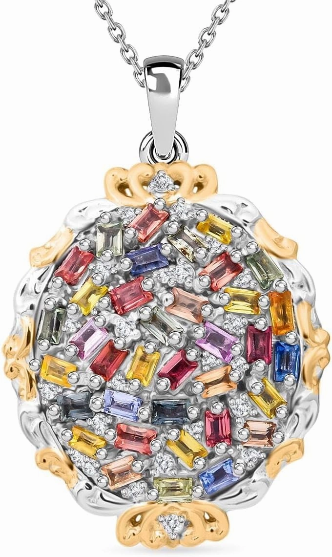 SHOP LC DELIVERING JOY Multi Sapphire and White Zircon 4.15 ctw Prism Blossom Pendant Necklace in 18K Vermeil Yellow Gold and Rhodium Plated Sterling Silver 20 Inches Birthday Gifts