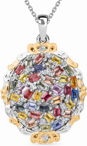 SHOP LC DELIVERING JOY Multi Sapphire and White Zircon 4.15 ctw Prism Blossom Pendant Necklace in 18K Vermeil Yellow Gold and Rhodium Plated Sterling Silver 20 Inches Birthday Gifts