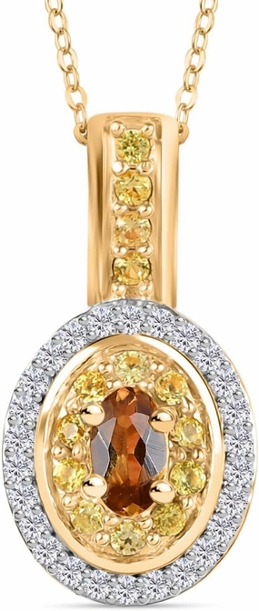 SHOP LC DELIVERING JOY Premium Golden Turkizite and Multi Gemstone 0.65 ctw Double Halo Pendant Necklace 20 Inches in 18K Vermeil Yellow Gold Plated Sterling Silver Birthday Gifts