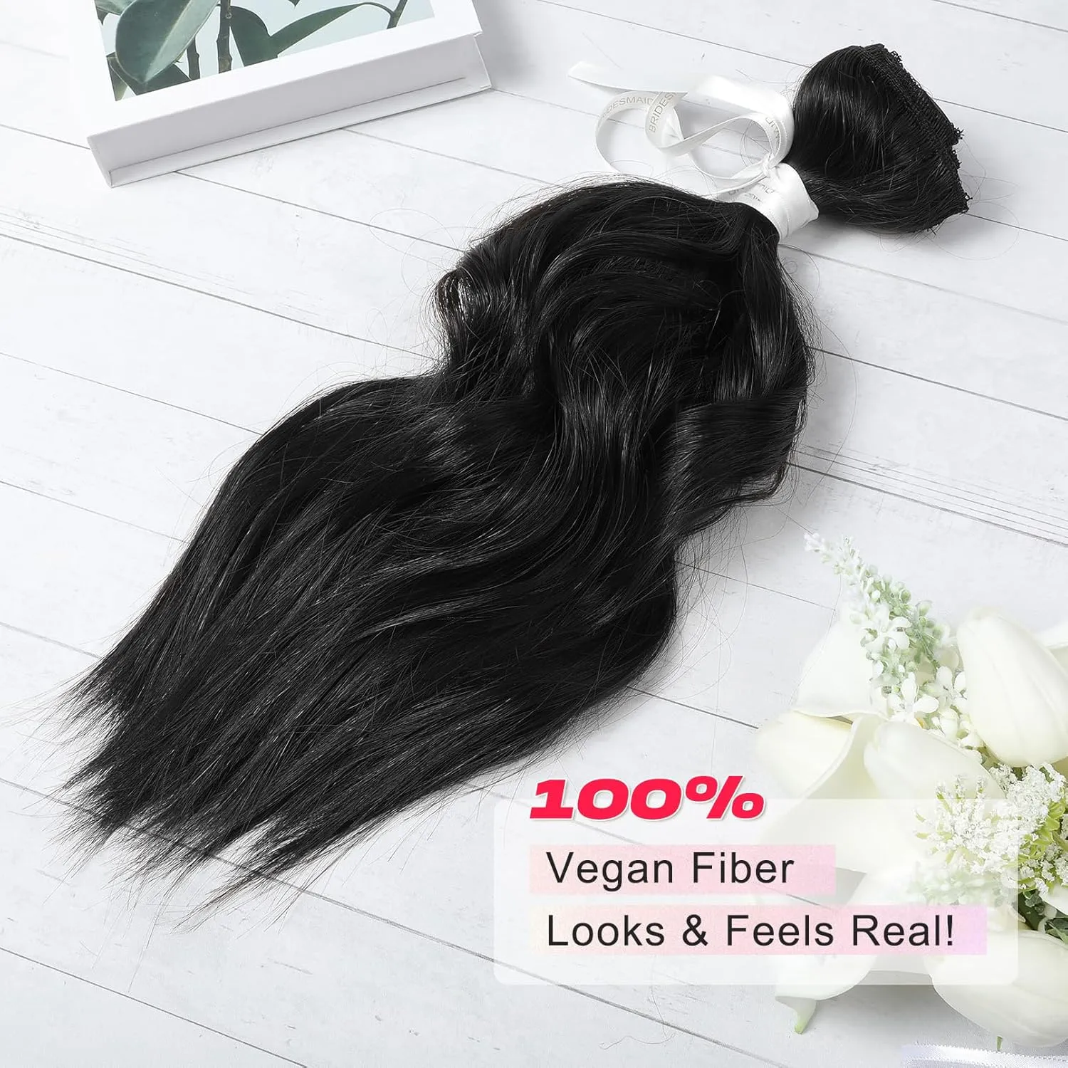 Short Clip in Hair Extensions, 14" Beach Wave Black Hairpiece - 4PCS Natural Soft Synthetic Hair