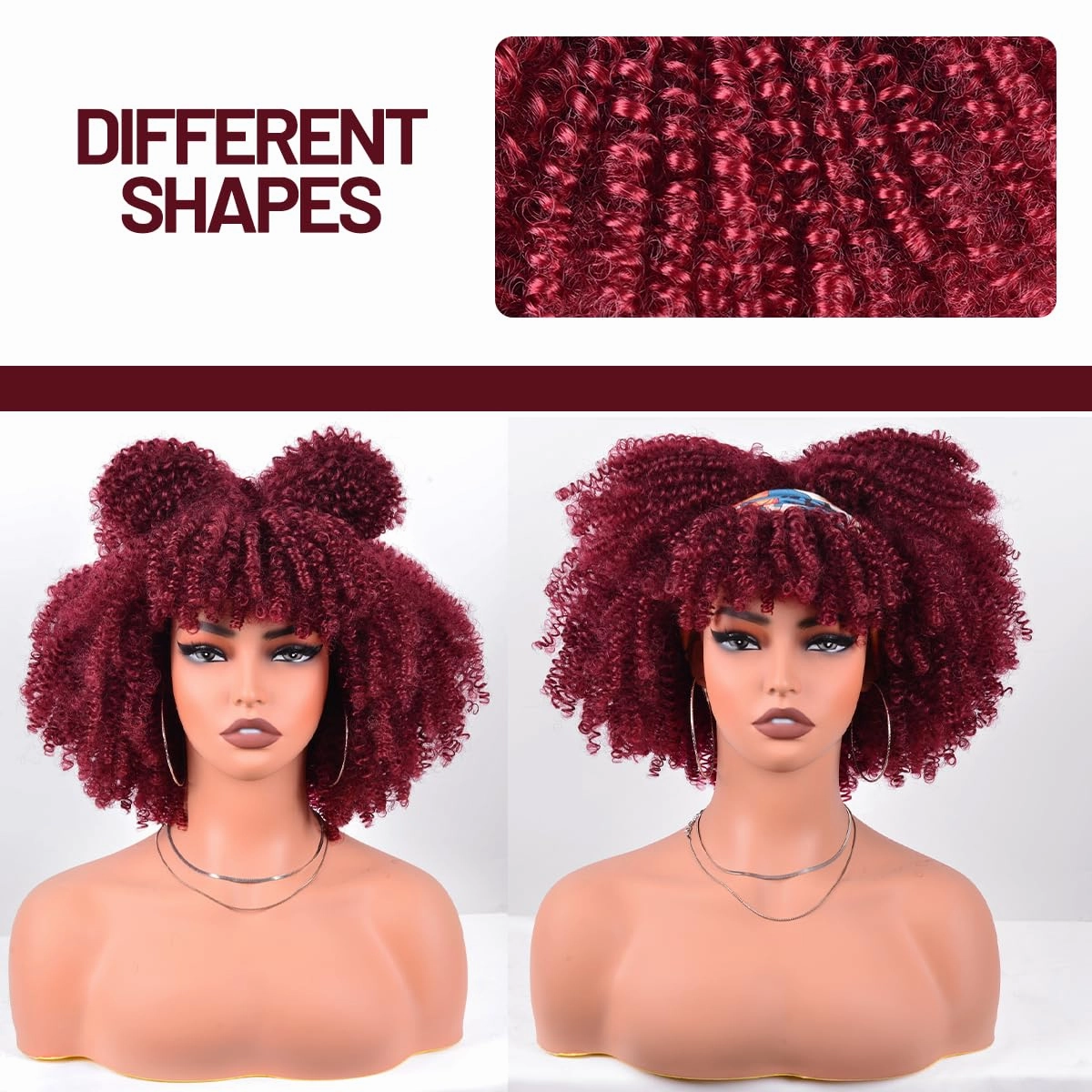 Short Kinky Curly Wigs for Black Women 12 Inches 280g/Piece Curly Afro Wig with Bangs Bouncy Fluffy Synthetic Wig (Burgundy)
