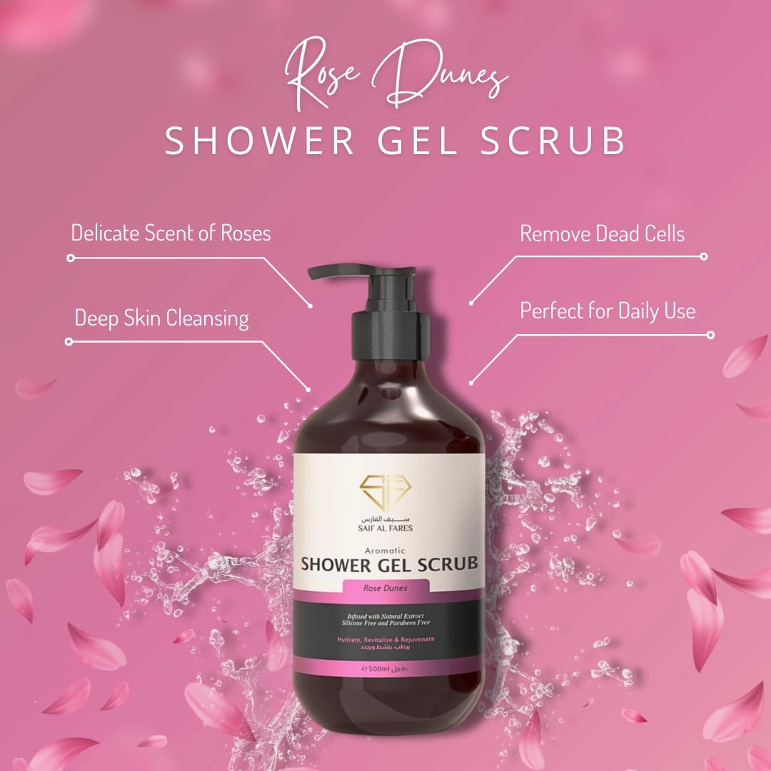 Shower Gel Scrub Alcohol Free, Infused with Natural Extract Exfoliating, Revitalising & Rejuvenating Shower Gel Scrub 16.9 Fl Oz (16.9 Fl Oz (Pack of 1), Rose)