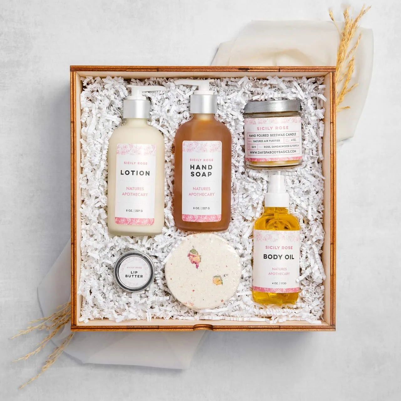 Sicily Rose Bath & Body Gift Box - The Gift of a Luxurious Aromatherapy Home Spa Treatment - All-Natural, Hypoallergenic, Plant-Derived, Made in USA by DAYSPA Body Basics