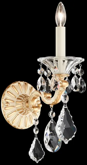 Signature 5000-23S, La Scala 1 Light 4.5in x 16in Wall Sconce with Round Backplate in Etruscan Gold with Clear Swarovski Crystals