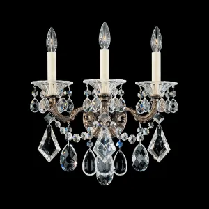 Signature 5002-27S, La Scala 3 Light 15in x 17in Wall Sconce with Round Backplate in Parchment Gold with Clear Swarovski Crystals