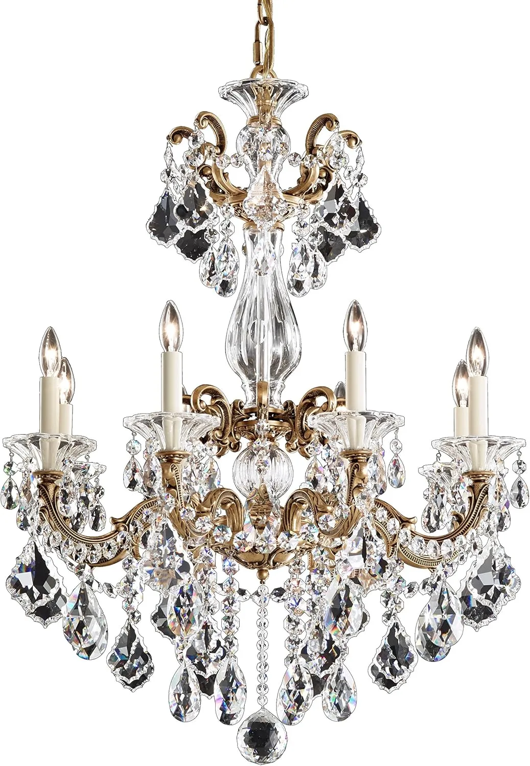 Signature 5007-27, La Scala 8 Light 25in x 34in Chandelier in Parchment Gold with Clear Heritage Handcut Crystals