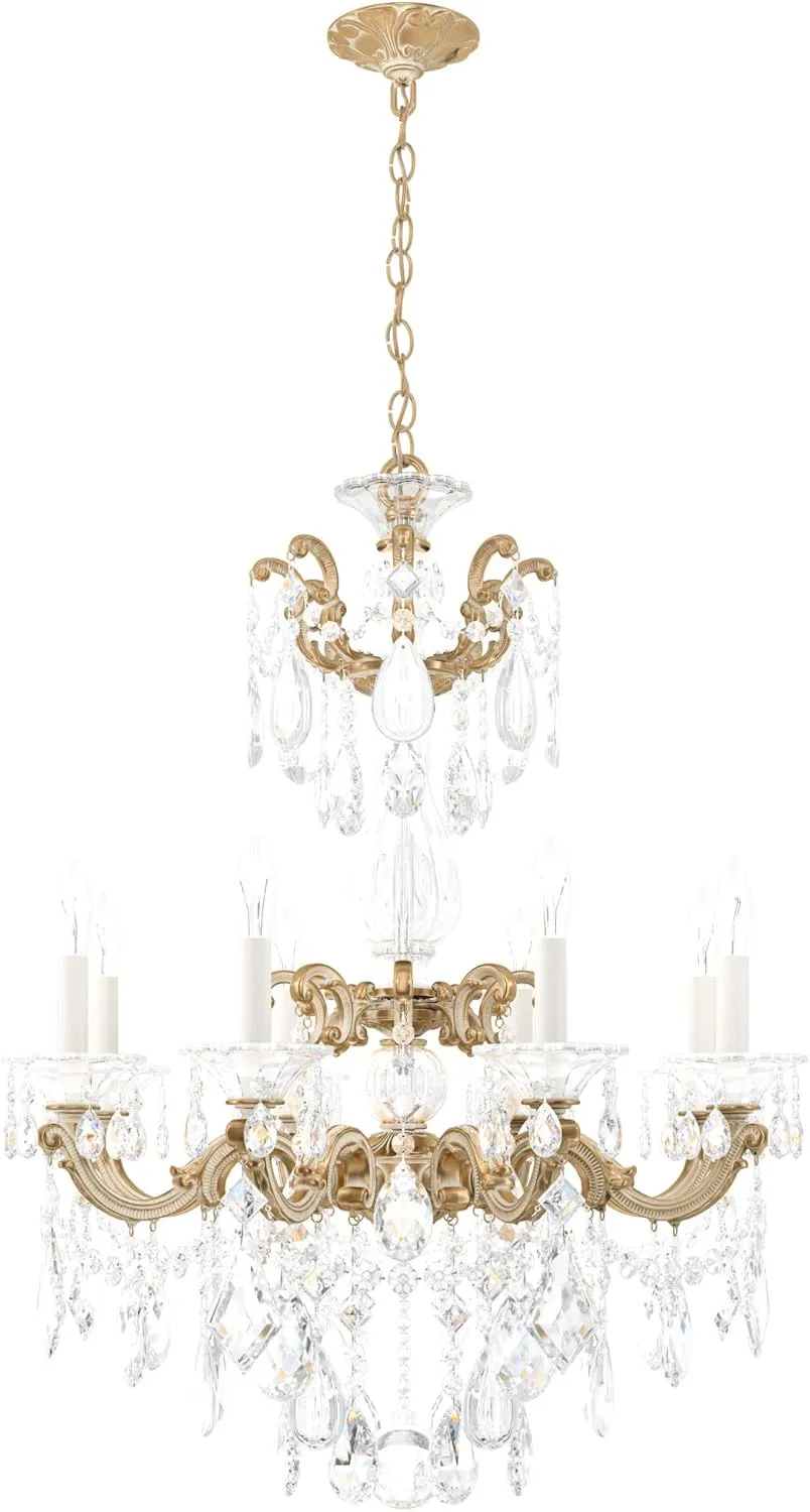 Signature 5007-27, La Scala 8 Light 25in x 34in Chandelier in Parchment Gold with Clear Heritage Handcut Crystals