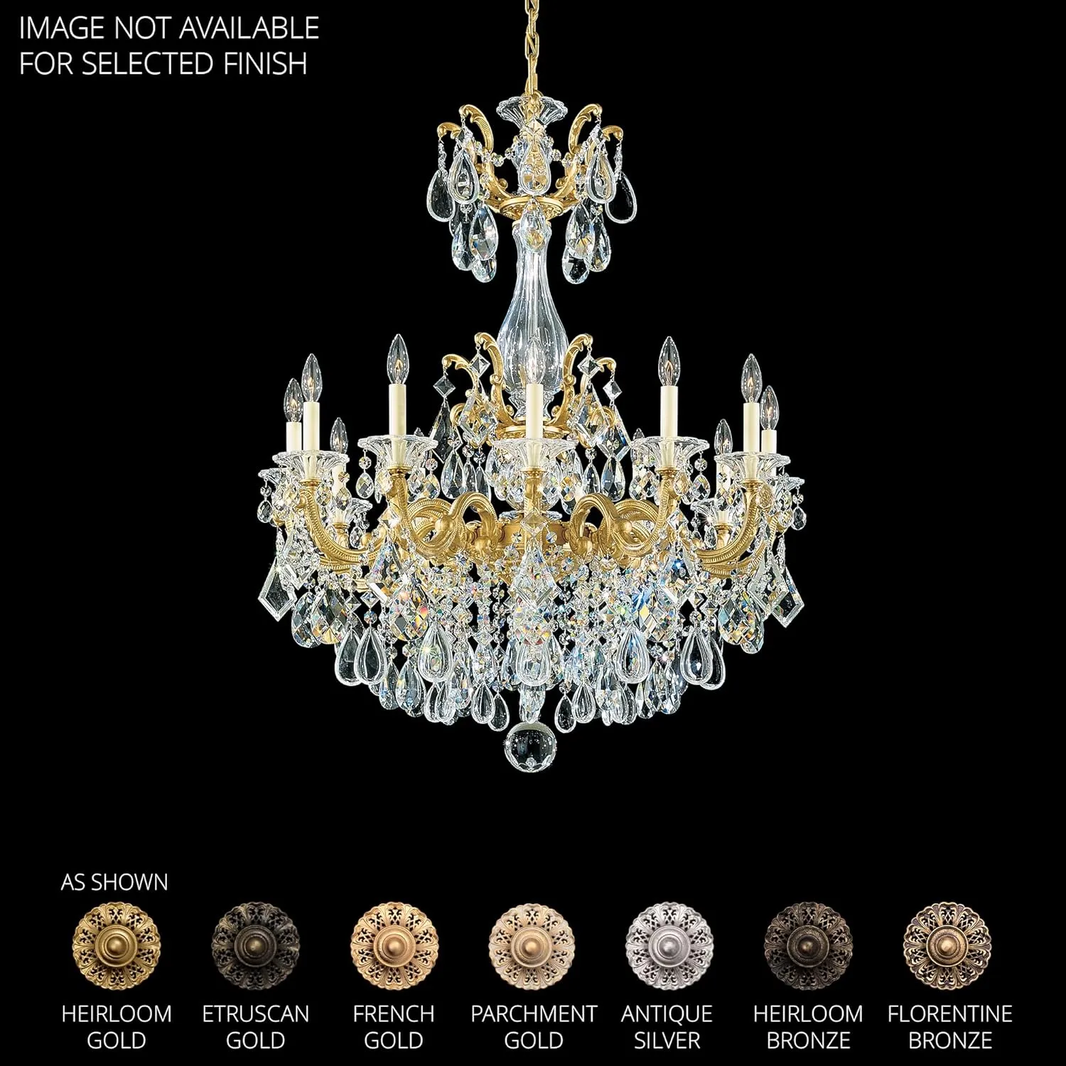 Signature 5011-23S, La Scala 12 Light 33in x 41in Chandelier in Etruscan Gold with Clear Swarovski Crystals