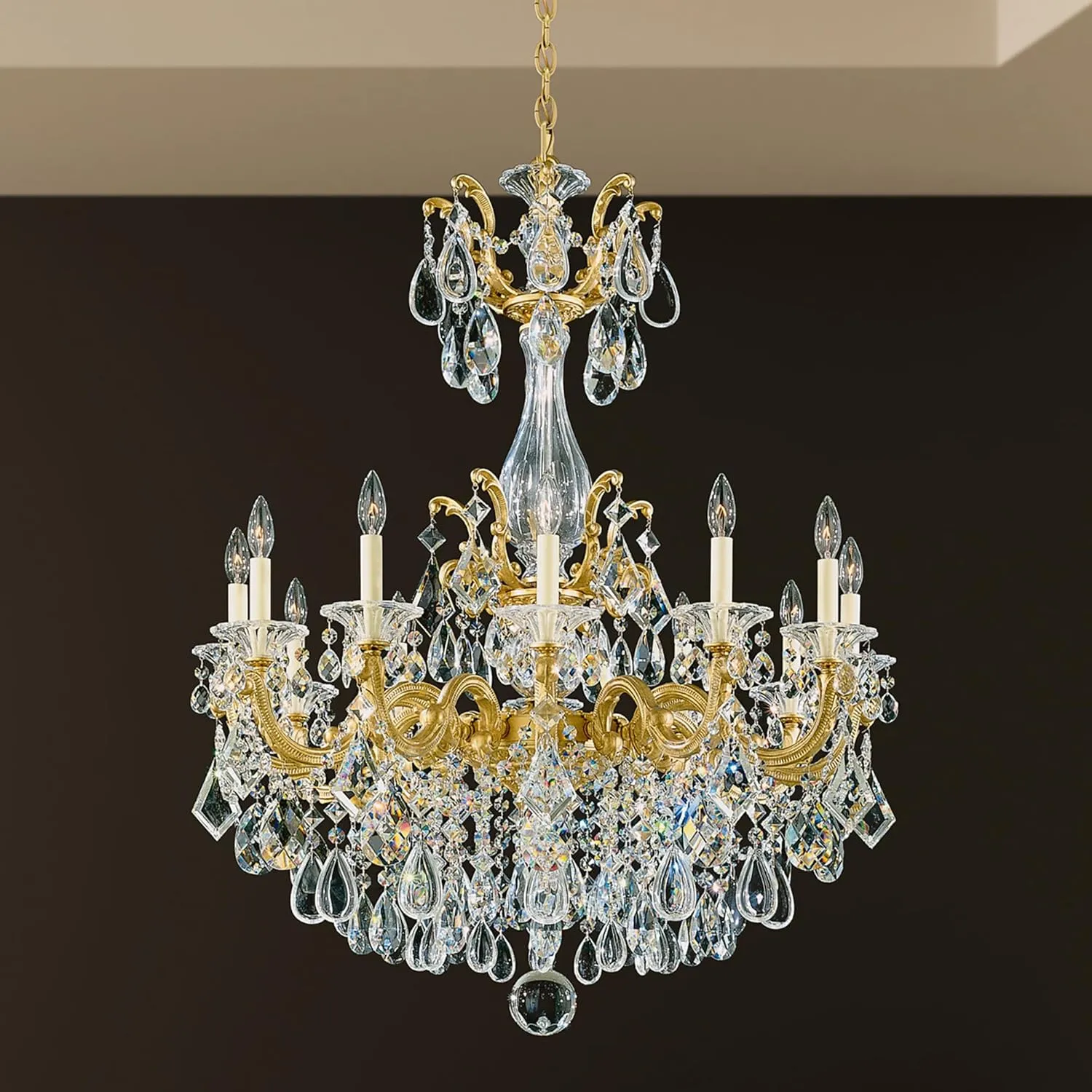 Signature 5011-23S, La Scala 12 Light 33in x 41in Chandelier in Etruscan Gold with Clear Swarovski Crystals