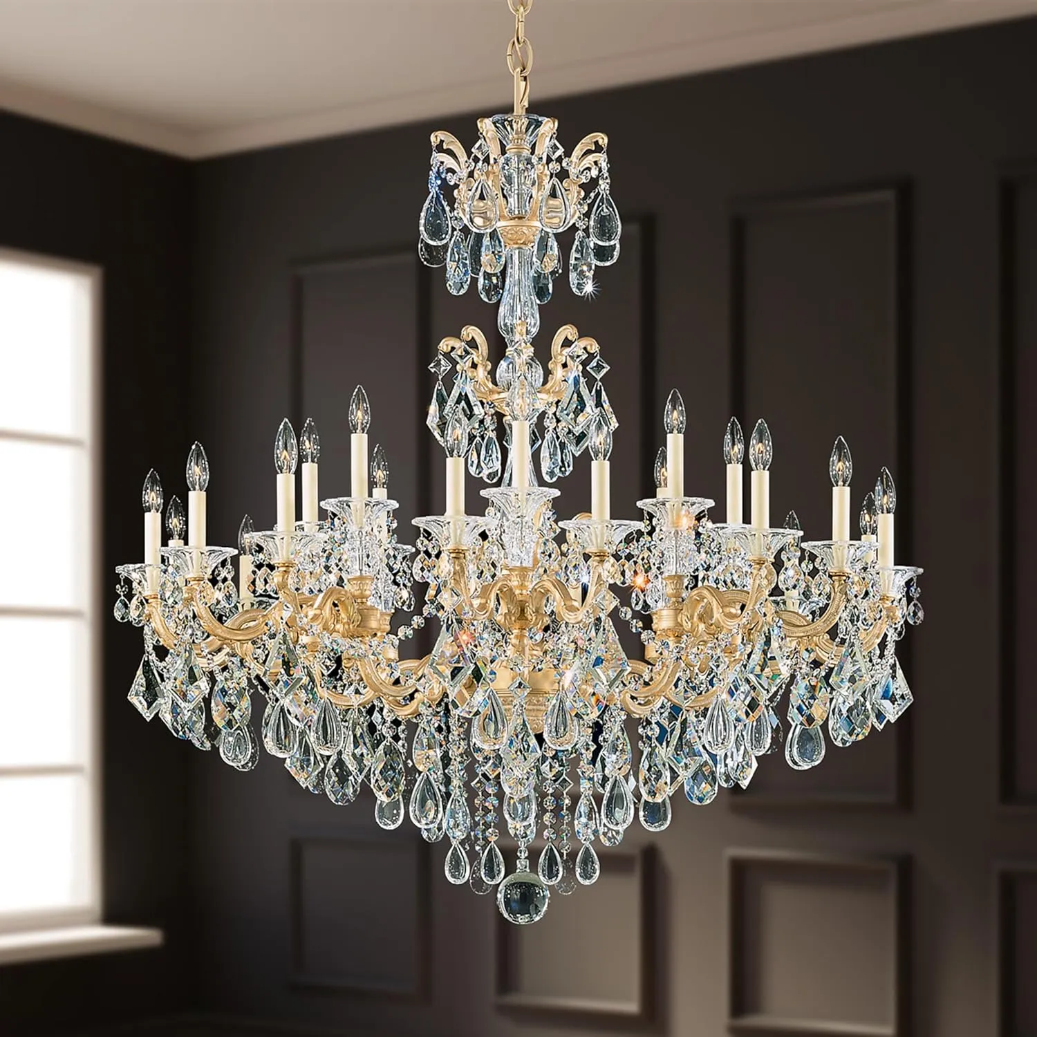 Signature 5013-23, La Scala 24 Light 46in x 48in Chandelier in Etruscan Gold with Clear Heritage Handcut Crystals
