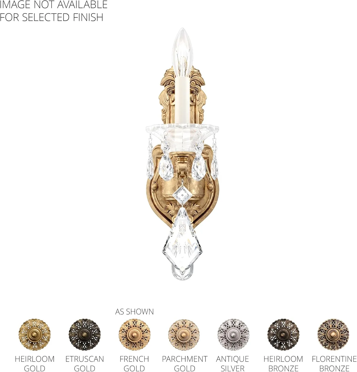 Signature 5069-23, La Scala 1 Light 5in x 16in Wall Sconce in Etruscan Gold with Clear Heritage Handcut Crystals